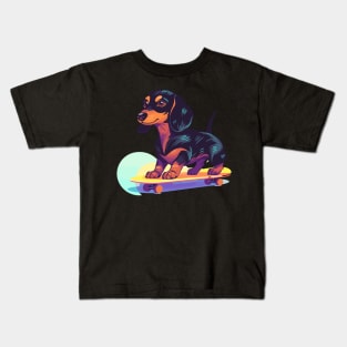 Groovy Dapple Dachshund on Skateboard Kids T-Shirt